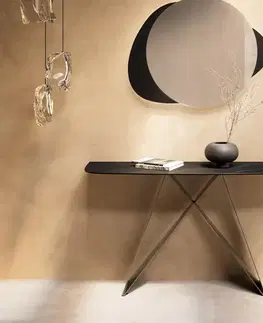 Konzolové stolíky DELIFE Konzolový stolík Edge zaoblený 140×40 cm keramika Laminam® Noir Desir hnedá Velio kov titánová farba