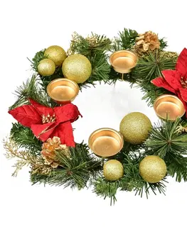Vianočné dekorácie Adventný veniec zdobený Poinsettia, 33 cm