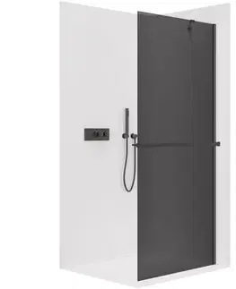 Držadlá k vani CERANO - Sprchová zástěna Walk-in Onyx Y L/P - 10 mm + polička/držák na ručníky - černá matná, grafitové sklo - 160x200  CER-8050BD8554