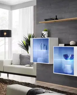 Komody do spálne Komoda+Polička Switch Sb III Led Biely/Wotan
