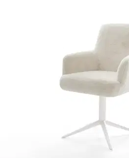 Jedálenské stoličky DELIFE Jedálenská stolička Heira-Flex s opierkami plyšový manšester krémovo biela krížová podstava biela otočný o 360° hojdacia funkcia vrecková pružina