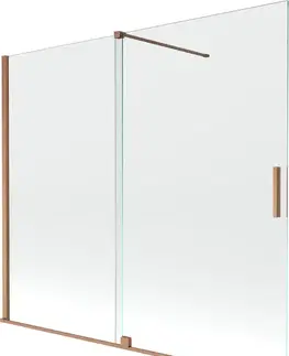 Sprchové dvere MEXEN/S - Velar Dvojkrídlová posuvná vaňová zástena 180 x 150, transparent, kartáčovaná meď 896-180-000-01-65
