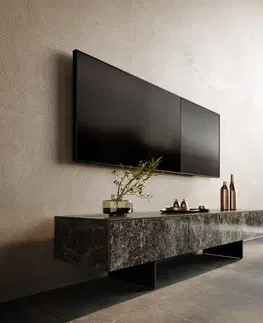 Televízne stolíky DELIFE TV stolík Cuor 150 cm keramika emperador extra leštený tmavohnedá 1 výklopné dvierka 1 zásuvka podstava závesná kov čierna
