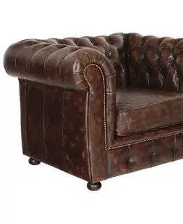 Sedacie súpravy Pohovka jednomiestna Chesterfield Liverpool z pravej hovädzej kože Whisky