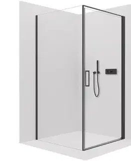 Sprchovacie kúty CERANO - Sprchovací kút Porte Ľ/P - 8 mm - čierna matná, transparentné sklo - 100x100x195 - otočný CER-413594