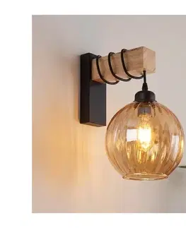 Svietidlá Brilagi - Nástenné svietidlo WOOD GLASS 1xE27/60W/230V borovica/čierna/dymovo-hnedá EG44078+NSTK7482