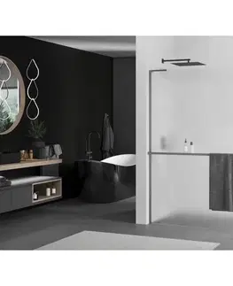 Sprchové dvere MEXEN/S - Kioto+ L Sprchová zástena WALK-IN s poličkou a držiakom uterákov 100 x 200, dekor, grafit metal 800-100-123-95-30