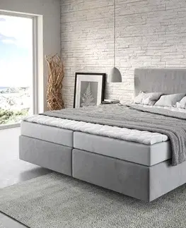 Postele Boxspring DELIFE Boxspring posteľ Dream-Well 180×200 cm mikrovlákno sivá s matracom a topperom
