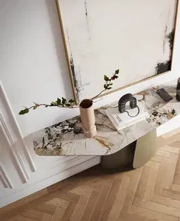 Konzolové stolíky DELIFE Konzolový stolík Edge polygonálny 180×50 cm keramika patagonia leštená Livos kov titánová farba