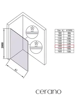 Sprchové dvere CERANO - Sprchová zástena Walk-in Crystal Ľ/P - 10 mm - bezvzperový systém - čierna matná, grafitové sklo - 140x200 CER-8050BD82697