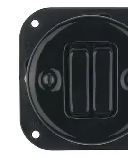 Predlžovacie káble Reblig - Porcelánový retro dvojitý vypínač bez rámčeka č. 6+6 čierny RG220QX-B