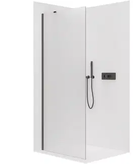 Sprchové dvere CERANO - Sprchová zástena Walk-in Onyx YL/P - 8 mm - okrúhla vzpera - čierna matná, mliečne sklo - 30x200 CER-8050BD71936