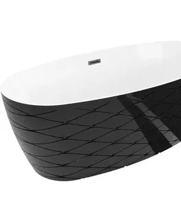 Vane MEXEN/S - Olea voľne stojaca vaňa vzor 170 x 80, biela/čierna, sifón a prepad čierna 52821708075-70