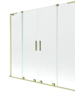 Sprchové dvere MEXEN/S - Velar L Duo dvojkrídlová posuvná vaňová zástena 180 x 150, transparent, zlatá kartáčovaná 896-180-003-02-55