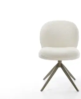 Jedálenské stoličky DELIFE Otočná jedálenská stolička Nube-Flex bouclé biela krížová podstava široká efektová povrchová úprava titánová 360° otočná vrecková pružina