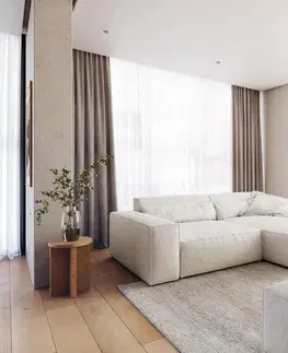 Rohové sedacie súpravy DELIFE Rohová pohovka Sirpio XL 270x170 cm bouclé bielo-krémová ležadlo variabilné s taburetom