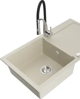 Kuchynské drezy MEXEN/S MEXEN/S - Leo granitový drez 1 s odkvapkávačom vrátane batérie Aster, béžová 6501-69-73450-07