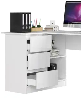 Písacie stoly Moderný písací stôl HERRA124L, biely/biely lesk