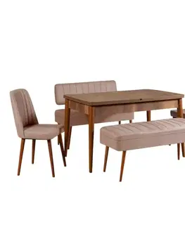Jedálenské sety Jedálenský set s rozkladacím stolom a stoličkami (5 kusov) Vina 0900 - 4 - Walnut, Stone