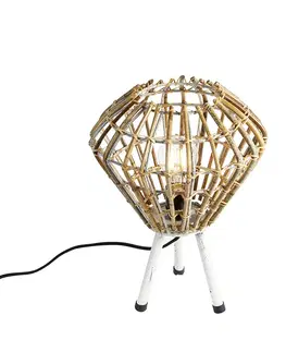 Stolné lampy Rustikálna stolná lampa trojnožka bambus s bielou - Canna Diamond