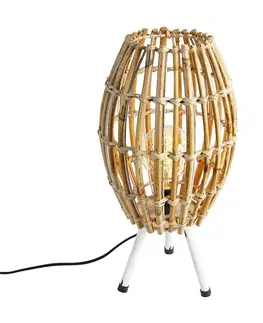 Stolné lampy Rustikálna stolná lampa trojnožka bambus s bielou - Canna Capsule