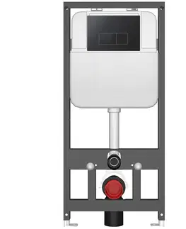 Záchody CERANO - Závesné WC s bidetom Basic/Cronus Standard - biela lesklá - WC tlačidlo Modulo/Čierna - závesné - predstenová inštalácia - 59,3x38,4 CER-8050BD86458