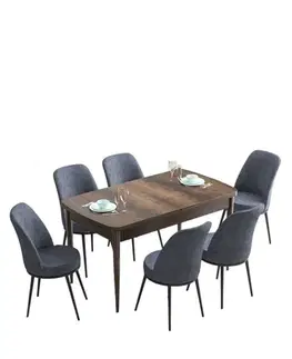 Jedálenské sety Extendable Dining Table & Chairs Set (7 Pieces) Han - Baroque, Fume