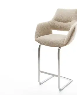 Barové stoličky DELIFE Barová stolička Yago-Flex zmiešané materiály mikrovlákno tmavobéžová / bouclé tmavobéžová jedálenská stolička plochý nerezová oceľ vrecková pružina