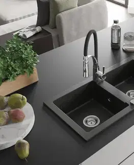 Kuchynské drezy MEXEN/S MEXEN/S - Mario granitový drez 2-bowl vrátane batérie Aster, čierna/zlatá metalik 6504-75-73450-07