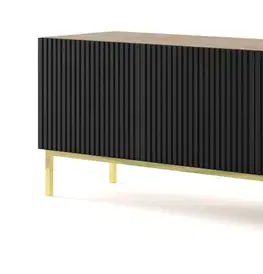 TV stolíky ArtBm TV stolík RAVENNA B 4D 200  | dub artisan / čierna matná Prevedenie: Dub artisan / čierny mat  / zlaté nohy