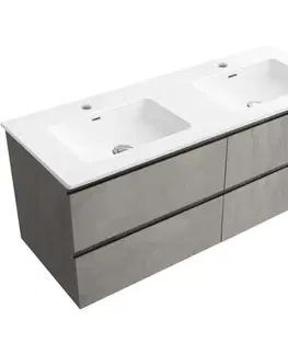 Kúpeľňový nábytok CERANO - Kúpeľňová skrinka Carole - betónovo šedá + keramické dvojumývadlo Novo - biela lesklá - 121x49,5x46,5 CER-8050BD85856