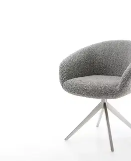Jedálenské stoličky DELIFE Otočná jedálenská stolička Vinka-Flex s opierkami bouclé strieborno sivá krížová podstava široká nerezová oceľ 360° otočná vrecková pružina