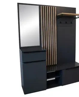 Predsieňové steny KONDELA Aliva V2 predsieň antracit extra vysoký lesk HG / dub artisan