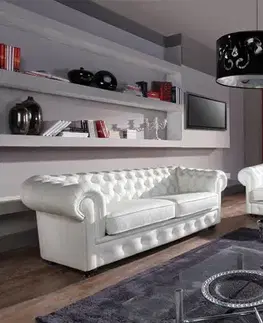 Sedacie súpravy PYKA Chesterfield kožená sedacia súprava wenge / biela (White snow)