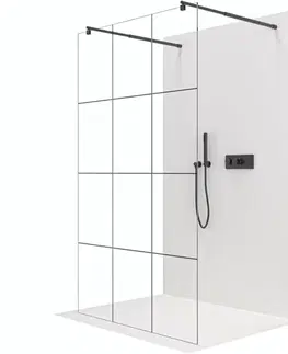 Sprchové dvere CERANO - Sprchová zástena Walk-in Onyx Duo Ľ/P - 8 mm - okrúhla vzpera - čierna matná, industriálne sklo - 150x200 CER-8050BD2422