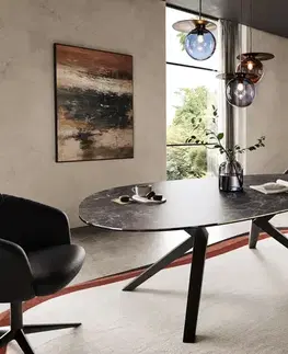 Jedálenské stoly DELIFE Jedálenský stôl Edge oválny 220x120 keramika Laminam® Nero Greco antracitová Zenthara hranatý kov čierna