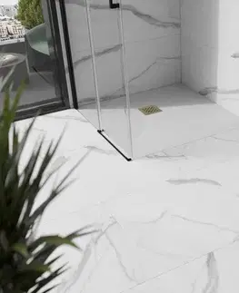 Vane MEXEN/S - Stone+ štvorcová sprchová vanička 80 x 80, biela, mriežka zlatá 44108080-G
