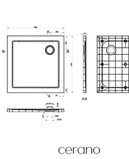 Vane CERANO - Sprchová vanička štvorcová Brio - SMC/minerálny kompozit - štruktúrovaná biela - 80x80x4 CER-679500