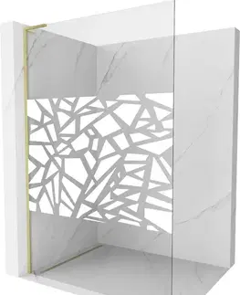 Sprchové dvere MEXEN/S - Kioto L Sprchová zástena WALK-IN 70 x 200, biely vzor, zlatá kartáčovaná 800-070-103-55-85