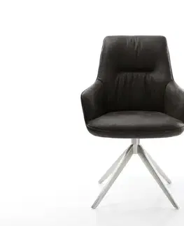 Jedálenské stoličky DELIFE Jedálenská stolička Zelia-Flex s opierkami mikrovlákno antracitová vintage krížová podstava široká nerezová oceľ otočná o 360° hojdacia funkcia vrecková pružina