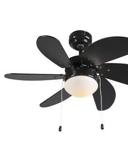 Stropné ventilátory Stropný ventilátor čierny s drevenou potlačou 80 cm so šnúrkou - Fresh