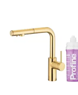 Kuchynské batérie KFA - Duero pure basic pull-out, filtrujúci s otočnou výtokovou armatúrou, brúsené svetlé zlato + profine lilac 6623-115-39