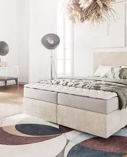Postele Boxspring DELIFE Boxspring posteľ Dream-Well 160x200 cm manšester béžová s matracom a topperom