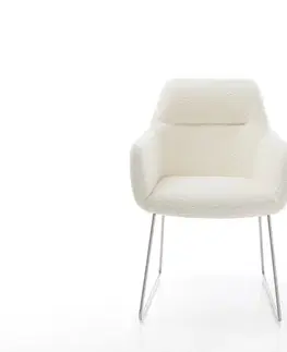 Jedálenské stoličky DELIFE Jedálenská stolička Pejo-Flex bouclé biela tenká podstava nerezová oceľ vrecková pružina