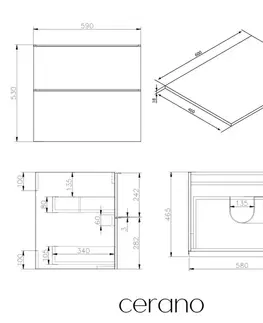 Kúpeľňový nábytok CERANO - Kúpeľňová skrinka Velora - čierna matná, úchytka zlatá + doska pod umývadlo Navira Slim - 18 mm - 60x54,8x46,5 CER-664792