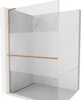 Sprchové dvere MEXEN/S - Kioto+ L Sprchová zástena WALK-IN s poličkou a držiakom uterákov 80 x 200, transparent/dekor, meď kartáčovaná 800-080-123-65-35