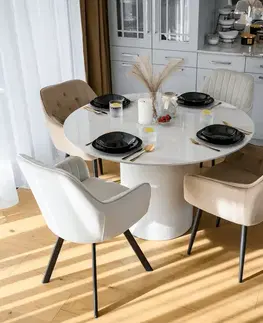 Jedálenské stoly KONDELA Mahir Typ 1 120 okrúhly jedálenský stôl biely mramor / biela