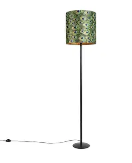 Stojace lampy Stojaca lampa čierna s plyšovým tienidlom Peacock Gold 40 cm - Simplo