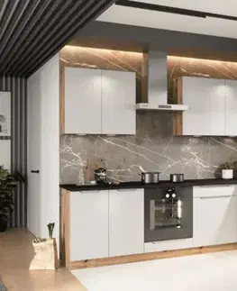 Kompletné kuchynské zostavy Artstolk Rohová kuchynská linka ISABEL | 200-260 cm dub artisan/sivá Prevedenie: s pracovnou doskou