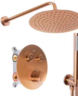 Sprchy a sprchové panely REA - Podomietková sprchová sada LUNGO brúsená měď + termostat + BOX REA-P8808